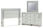 Zyniden Queen Upholstered Panel Headboard, Dresser and Mirror